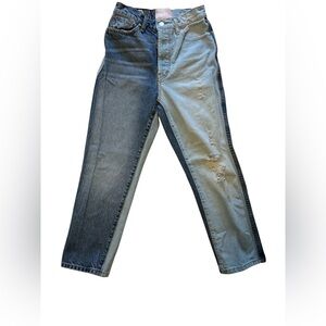 Two Tone Ying Yang Revice Denim Jeans Size 27 Distressed Patchwork Colorblock